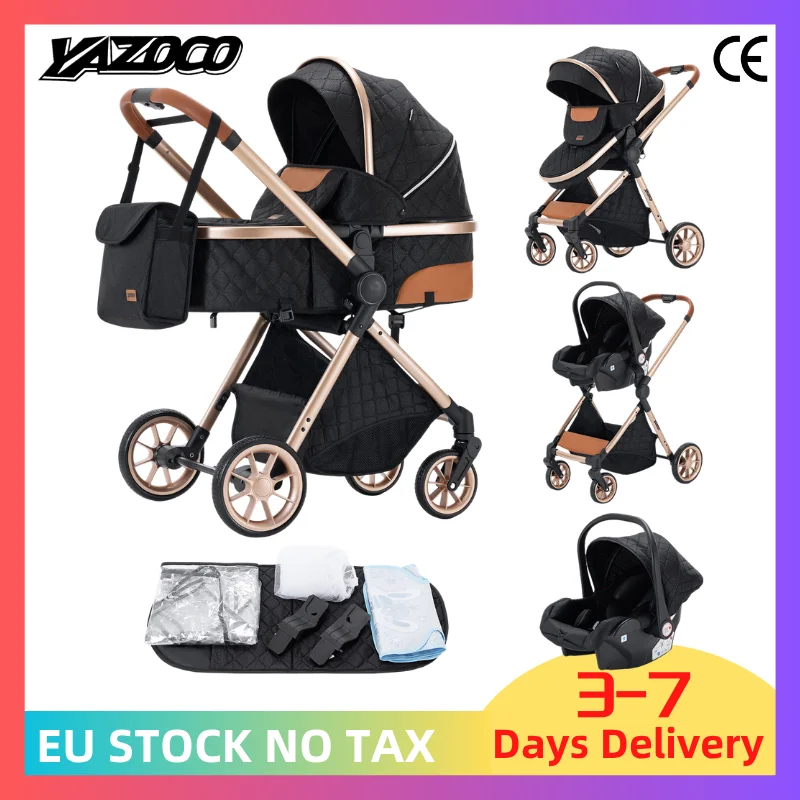 Passeggino 3 in 1 versatile per tutti i terreni, con sistema di trasporto da viaggio, seggiolino auto intercambiabile per la sicurezza del bambino, struttura in lega leggera resistente alla