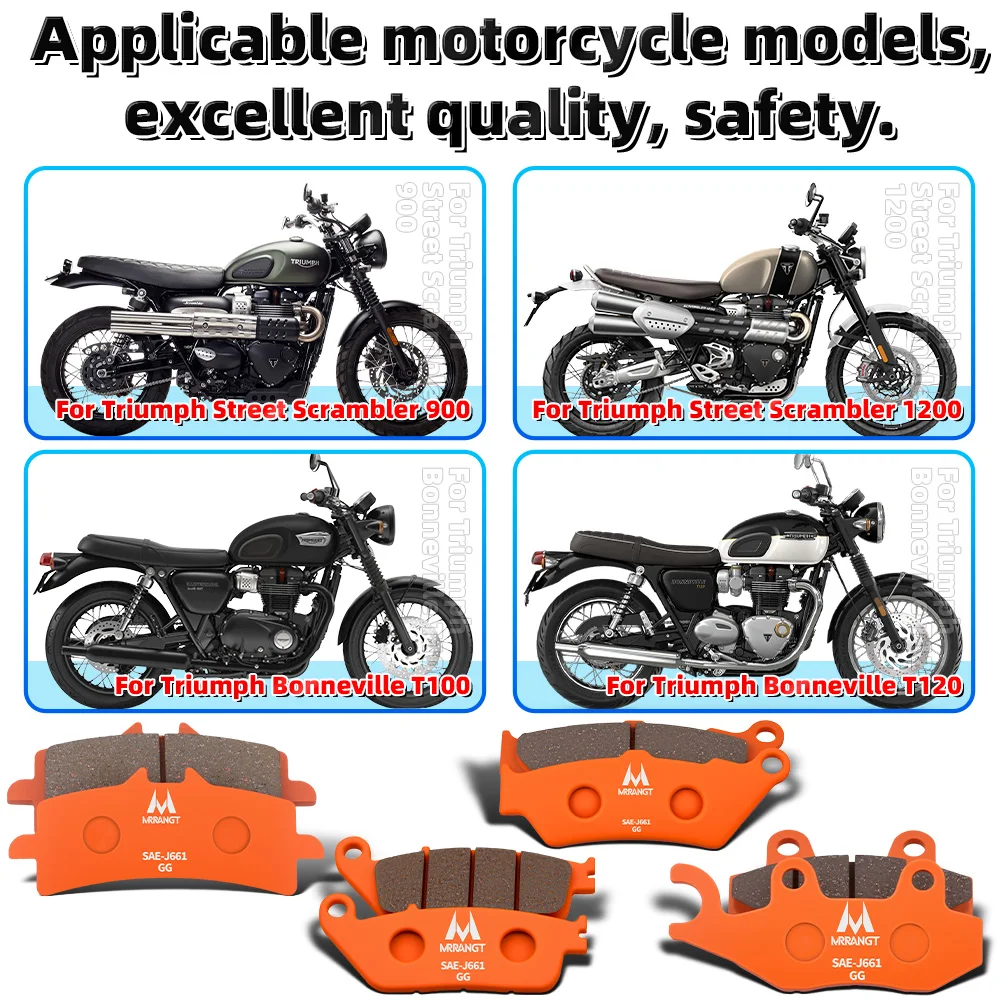 MRRANGT Motorcycle Ceramic Brake Pads Kit fit for Triumph Bonneville T120 T100 Street Scrambler 900 1200 Set