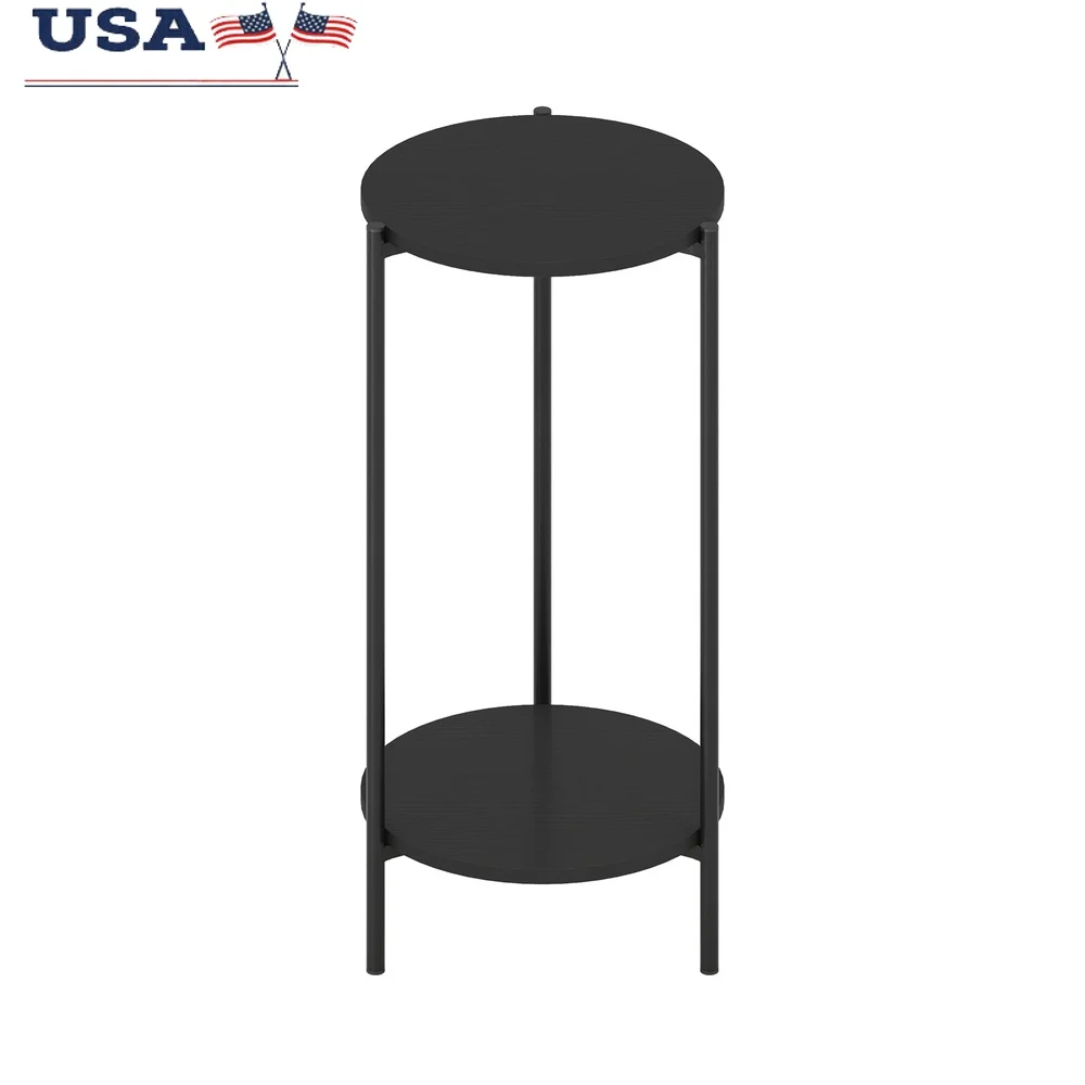 

Modern 2-Tier Round End Table Sturdy Metal Legs Space-Saving Indoor Furniture Ideal Living Room Bedroom Compact Areas