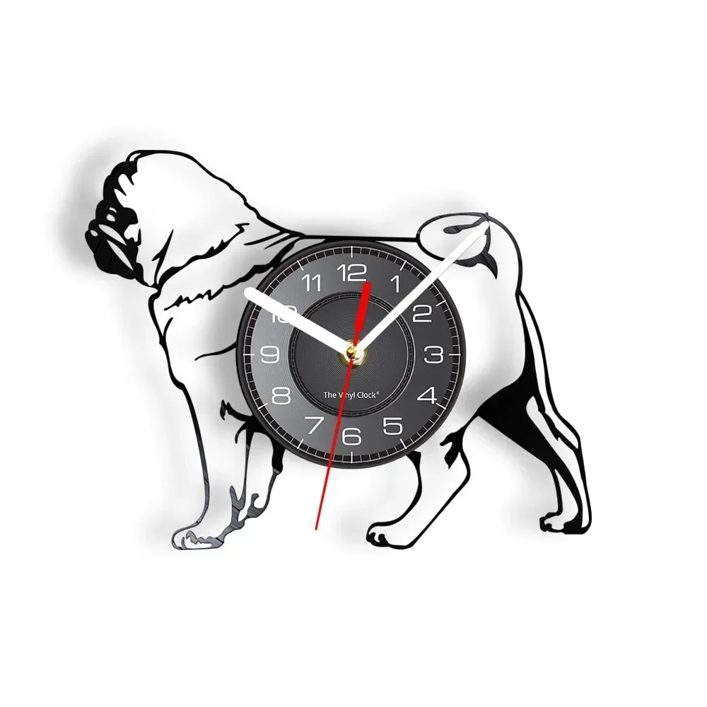 Pug Dog Breed Vinyl Record Wall Clock for Vet Clinic Pet Shop Decor Dutch Bulldog Puppy Carved Music Album Clock Dog Owners Gift