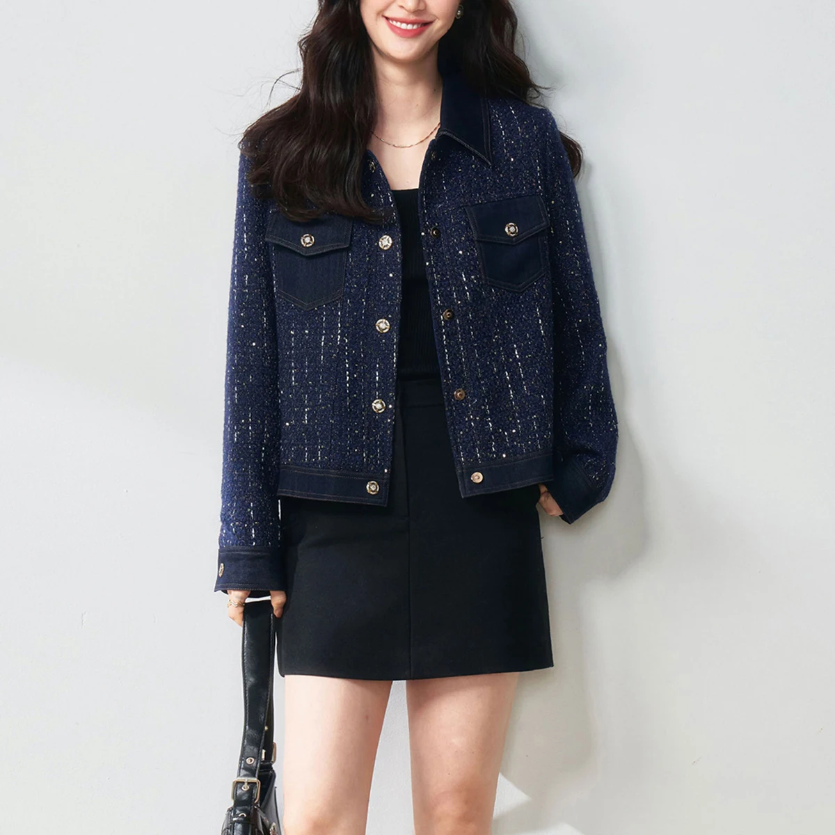 

Autumn Women's jacket Denim Patchwork Elegant Classic Style Coat French Fashion Temperament Top New Arrival For Ladies