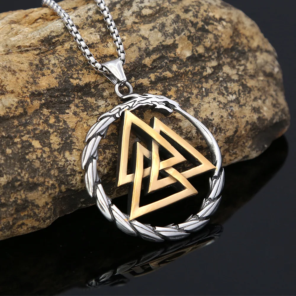 100pcs/lot titanium steel pendant necklace for men's fashion accessories, high-end retro rune stainless steel tail snake pendant