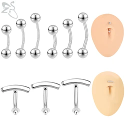 ZS 1 Piece 14G/16G 925 Sterling Silver Navel Piercing Minimalist Belly Rings Simple Reverse Curved Navel Barbell Body Jewelry