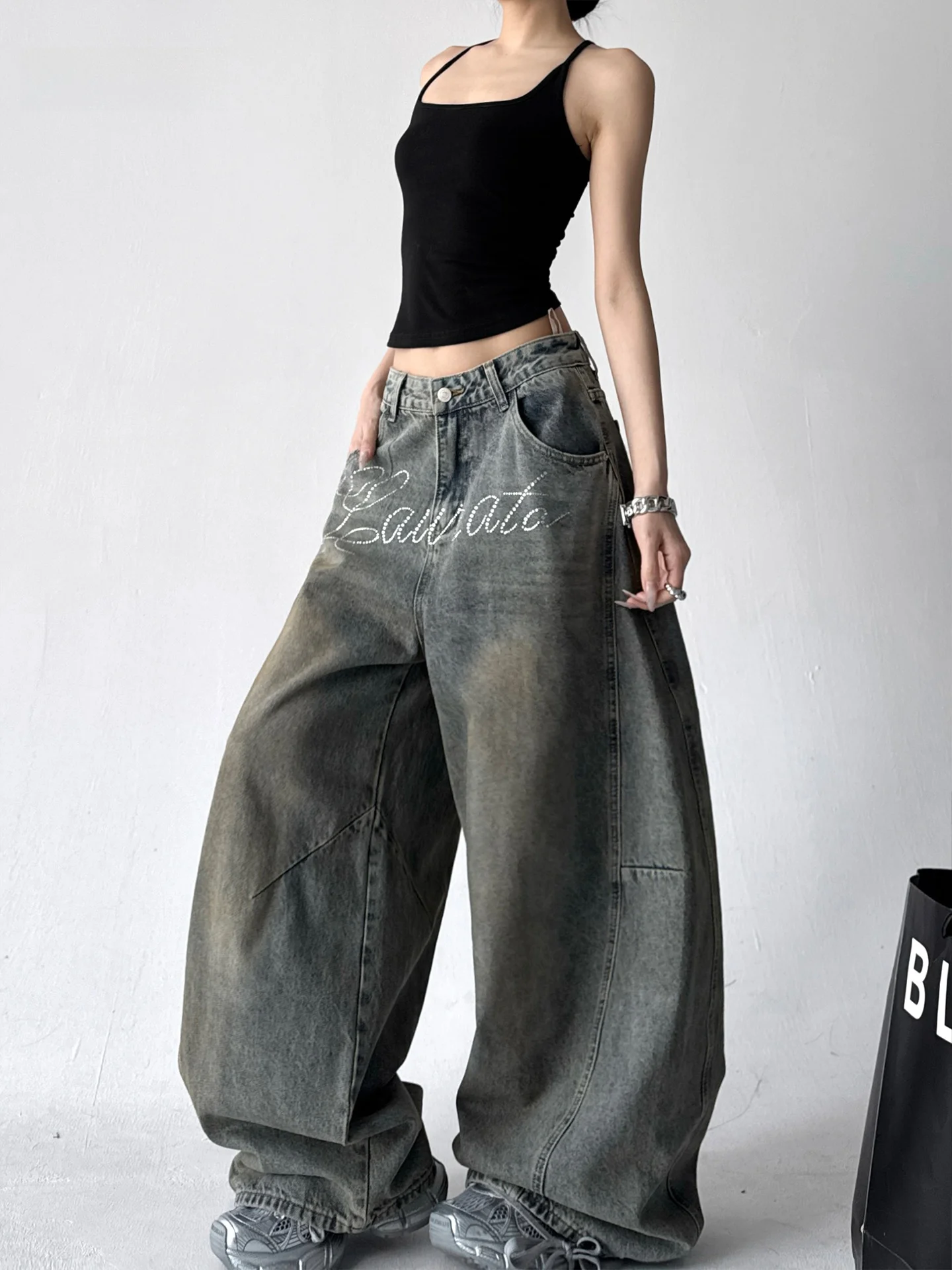 

Ретро джинсы из денима для женщин, свободные прямые широкие брюки с высокой талией, весна 2026, хлопок, эластичное волокно, низкая посадка...