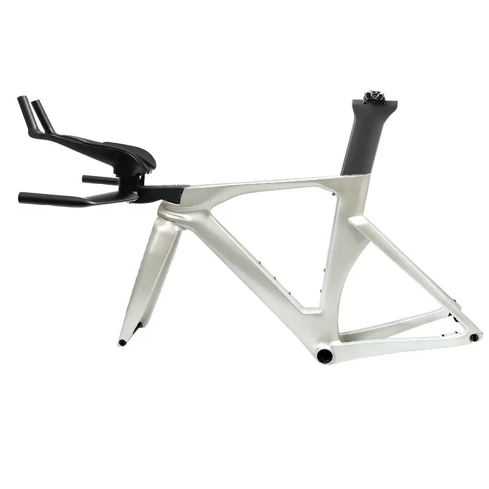 Juego de cuadro de bicicleta Airwolf TT con manillar TT, freno de disco, cuadro de carretera de carbono, eje pasante, ciclismo de carreras, cuadro de bicicleta de triatlón Aero