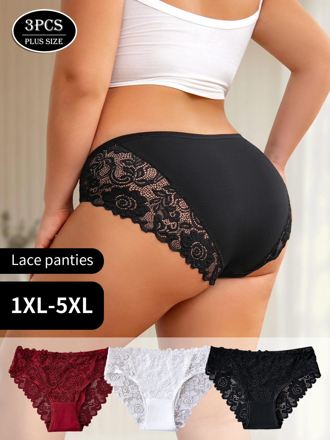 3 قطعة الملابس الداخلية النسائية حجم كبير أنيقة الدانتيل الأزهار المشذبة سراويل السيدات بلون جوفاء مثير ملخصات الملابس الداخلية المبيعات الساخنة