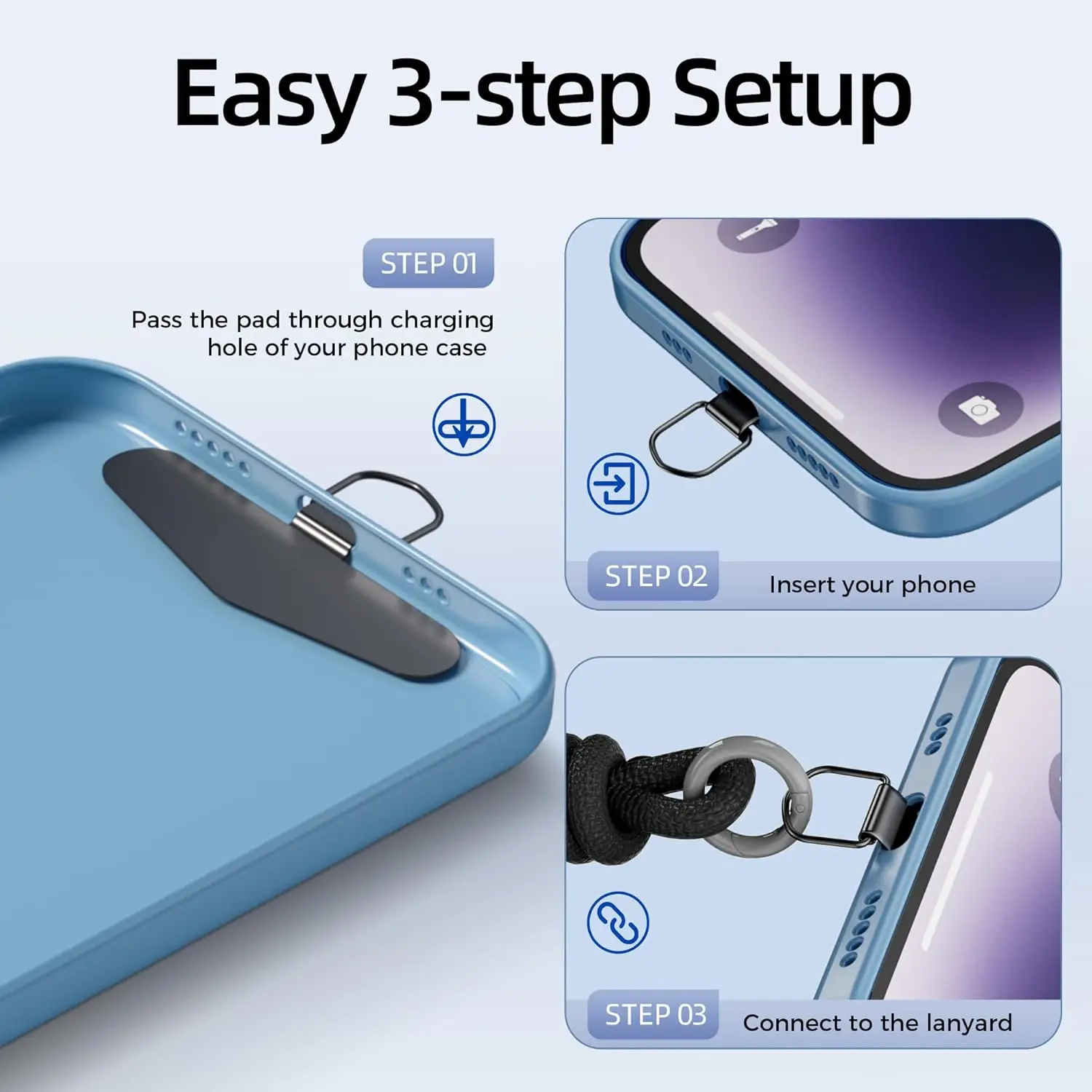Universal Phone Lanyard Gasket Patch Stainless Steel Durable Mobile Phone Rope Accessories Metal Card Clip Strap Hang Cord Tabs view 3