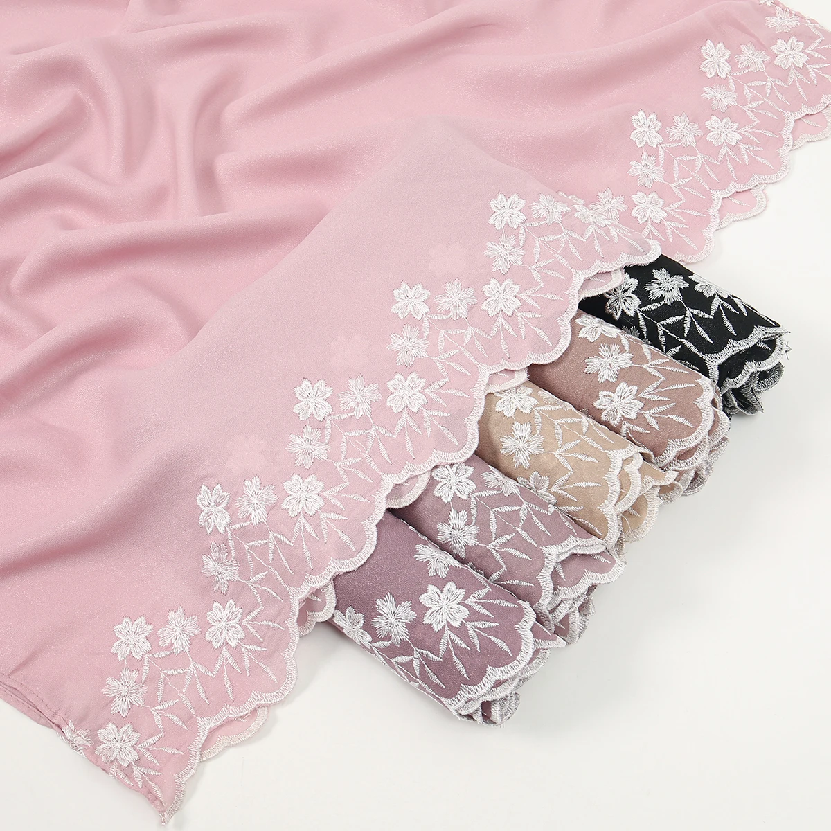 

New Flower Embroidery Chiffon Hijab Scarf For Woman Muslim Hijabs Shawl Fashion Long Wraps Islam Turban Female Headscarf Scarves