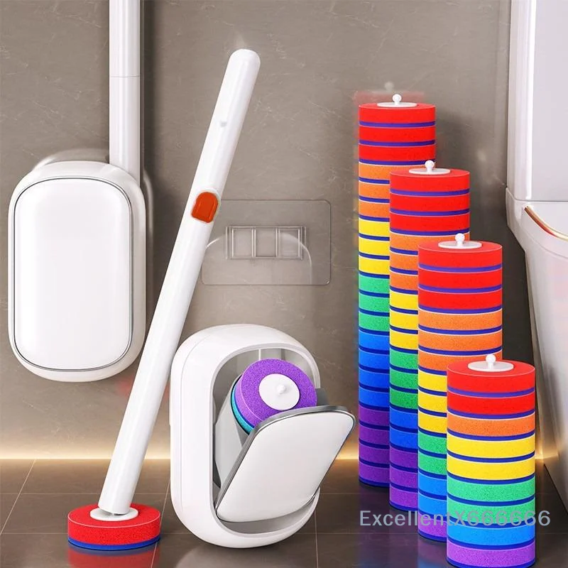 6/7/8/35Pcs Auto One-Touch Bathroom Cleaner Tool Disposable Wall Hanging Cleaning Toilet Brush With Holder Built-In Brushes Hea