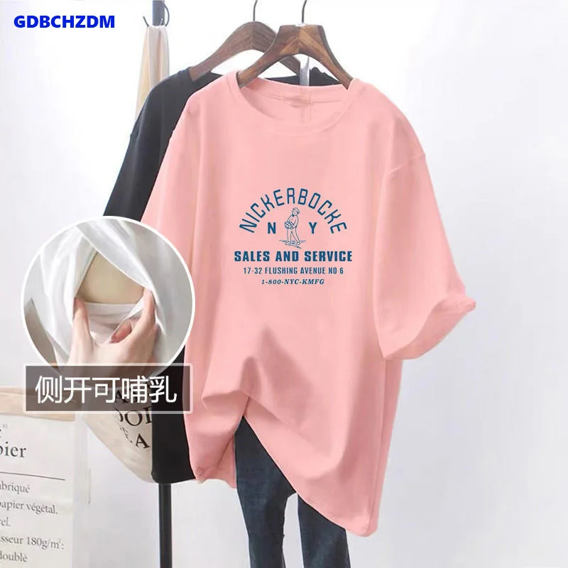 New Maternity Cotton T-shirt Breastfeeding Plus Size Tops Nursing Tees Summer Maternity Out Wear Clothing