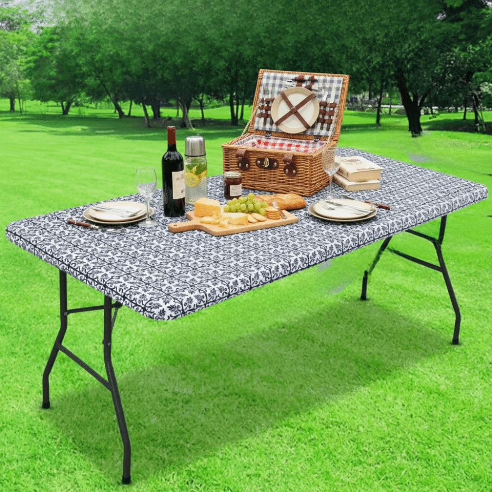Rectangular Baroque Print Elastic Fitted Tablecloth Waterproof Scratch Proof Elastic Table Sheet Heat-resistant Non-slip