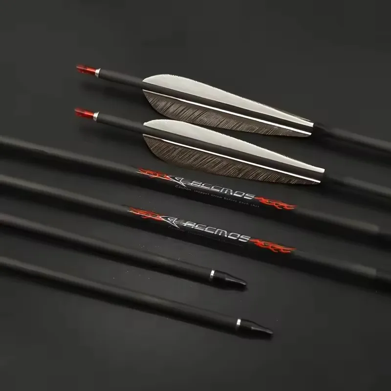 ACCMOS 33inch Pure Carbon Arrows ID6.2mm Spine 250/300/350/400/500/600/700/800 5inch Turkey Feather Recurve/Compound Bow Hunting