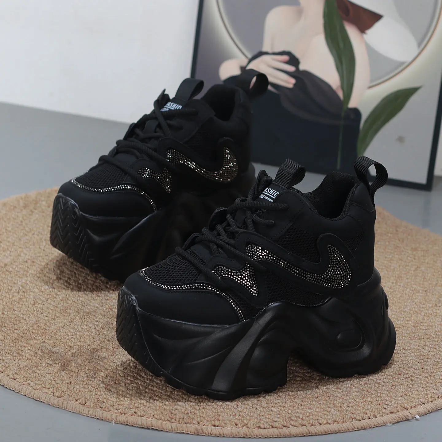 

Spring Autumn New Arrival Thick Sole Casual Sneakers - 10cm Lift + 12cm Hidden Heel for Women - Lightweight Breathable Dad Shoes