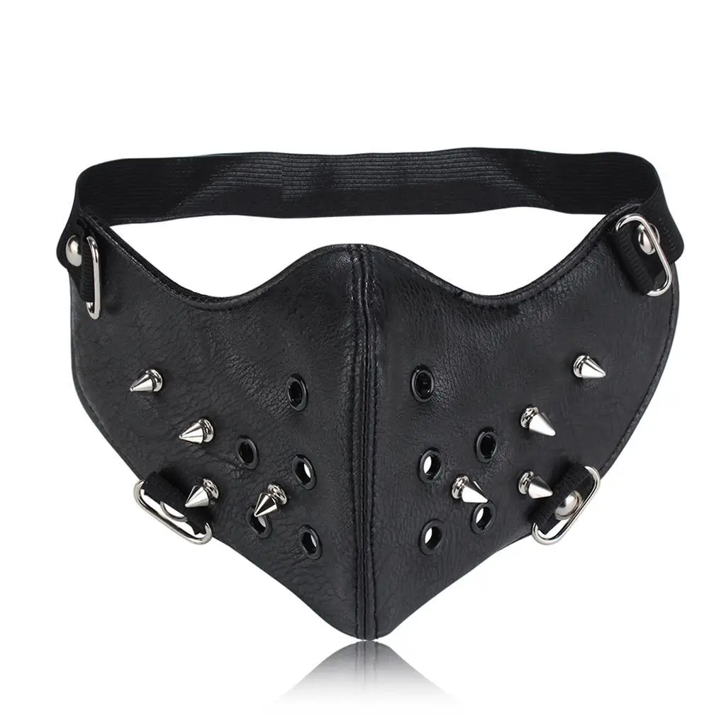 

Gothic Punk Half Face Mask Adjustable PU Face Guard for Biking Riding Carnival Cosplay Halloween