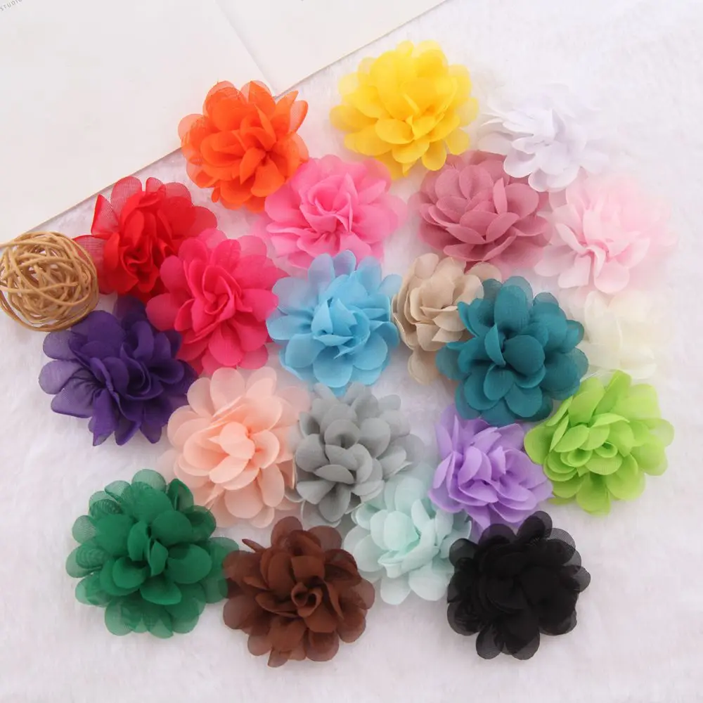 5 cm Satin Mini DIY Blumen Kinder Boutique Chiffon Blumen Weihnachten Hochzeit Mädchen Haarspangen oder Keine Clips Zubehör 30 teile/los – Detail 4