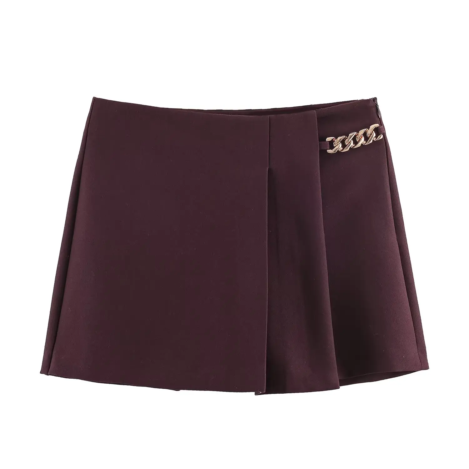 Shorts Femininos Casuais Plissados Largos com Cadeia 2026, Cintura Alta, Ajuste Solto, Mini Skort, Moda Streetwear, Calças Curtas de Verão