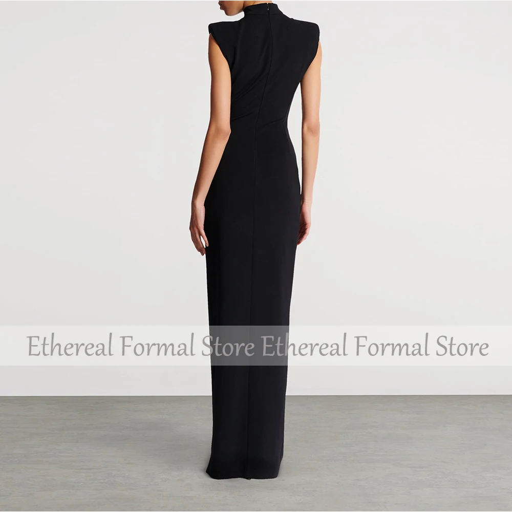 ชุดราตรีทรงเมอร์เมดสีดำทันสมัยสำหรับผู้หญิง ชุดออกงานยาวกรอมพื้นแบบซาอุดิอาระเบีย ชุดราตรีงานพรอมแบบไม่มีแขน