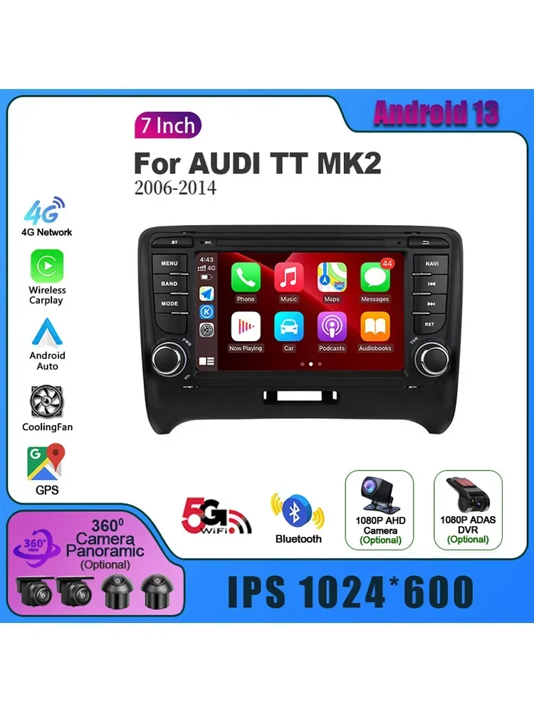 For Audi TT MK2 2006-2014 Car Radio  Multimedia Wireless Carplay Android Auto Stereo Car Radio DSP Screen 