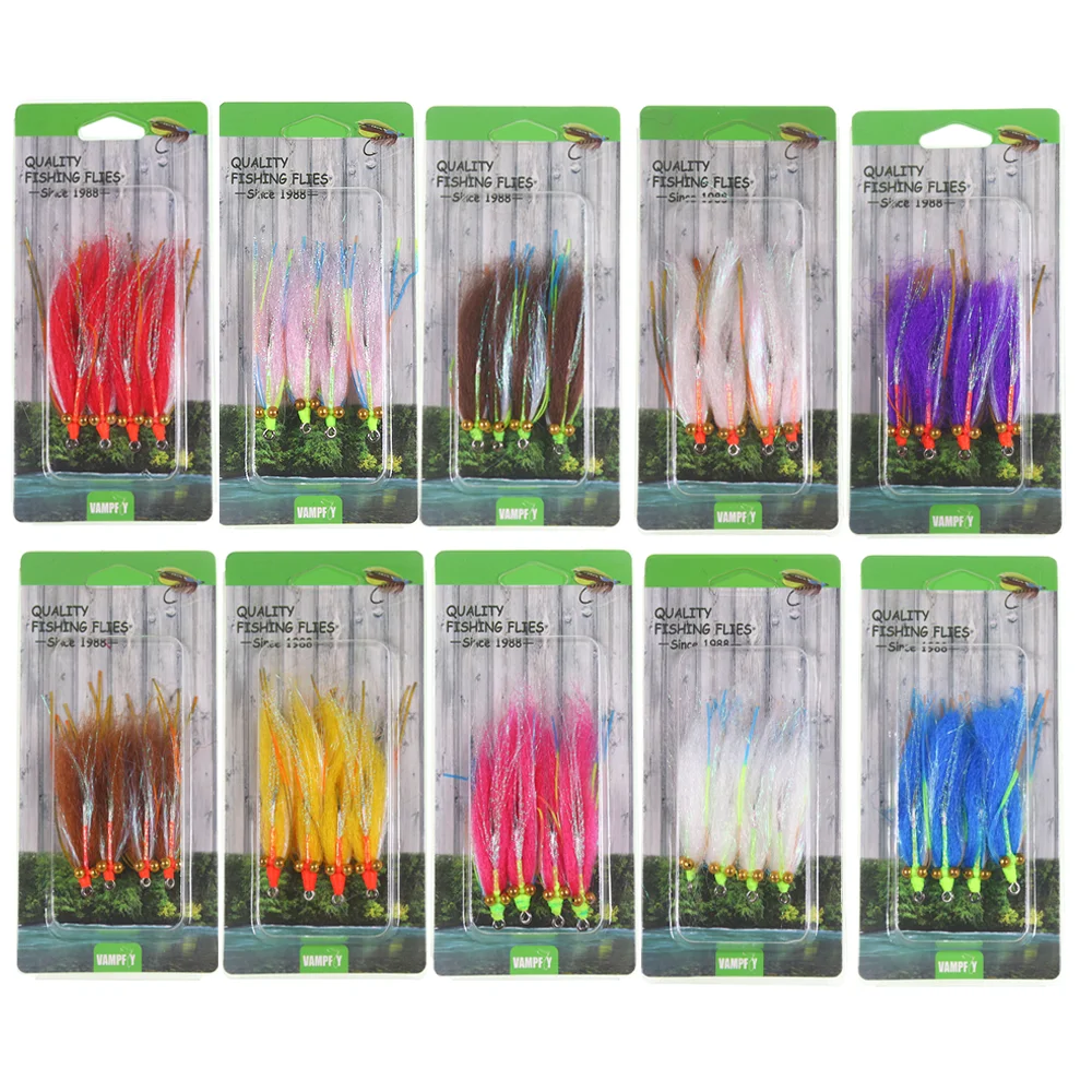 4 piezas/caja # 4~ # 2/0 Crazy Charlie Chainbead Eye EP Fiber Streamer Moscas de pesca con mosca para pesca de Bonefish, Permit, Tarpon y Trucha, Señuelos y Cebos de Pesca