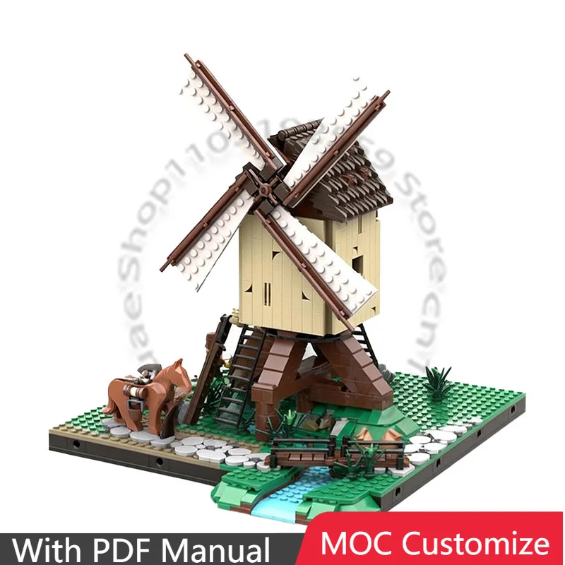 

1241 деталь: Средневековый мельничный комплекс - Диорама средневекового города, модульный конструктор MOC, сборная модель, подарок для мальчика на праздник