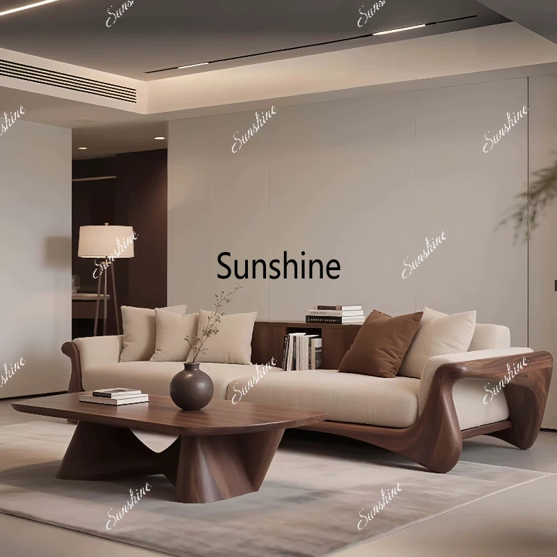 

New Chinese-style solid wood living room sofa size apartment home office reception three people straight row