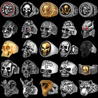 Gothic Punk Satanic Devil Skull Animal Ring Vintage Steampunk Men's Stainless Steel Viking Ring Hiphop Motorcycle Biker Jewelry