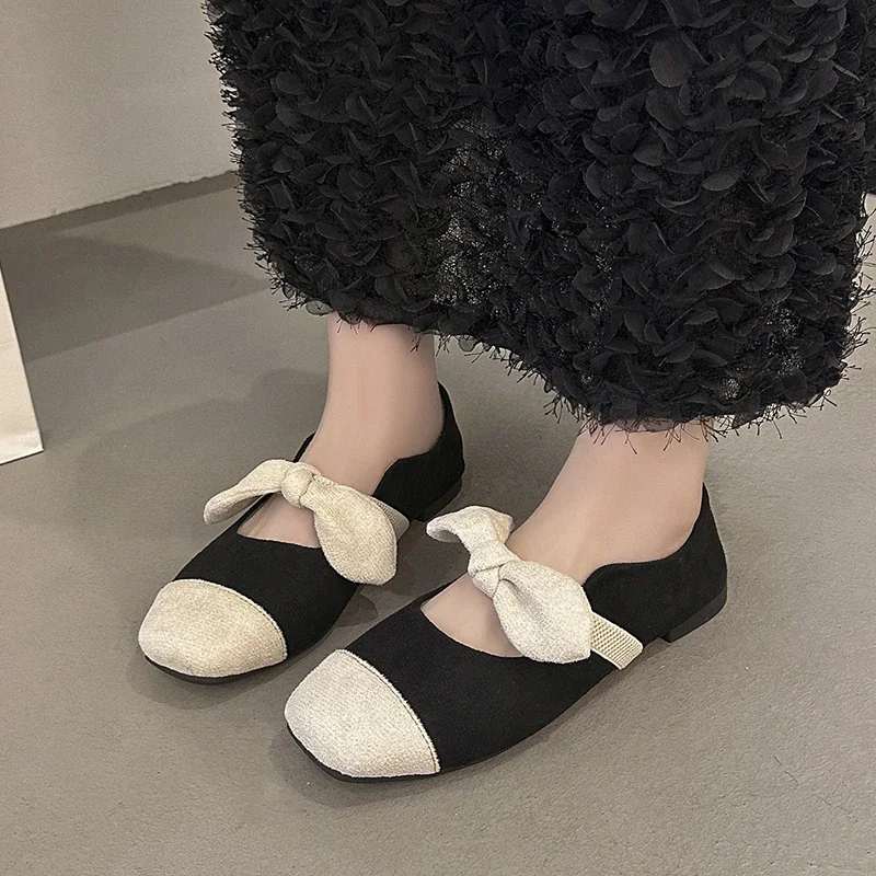 2024 Women's Fall New Fashion Square Head Color Matching Women's Flat Shoes Casual Shallow Mouth Slip-on Women's Loafers Zapatos