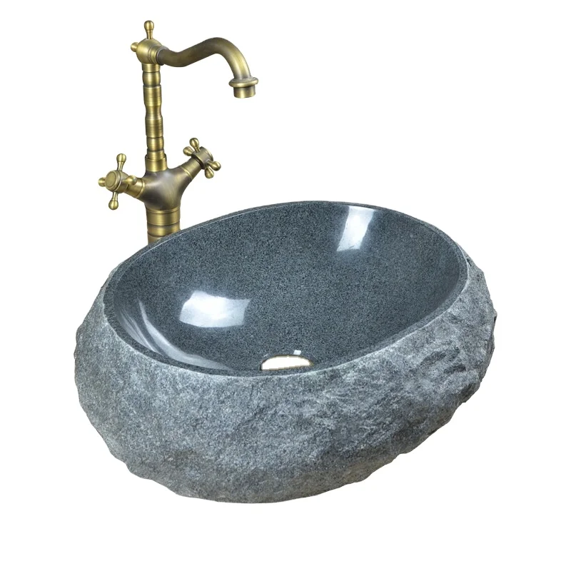 Natural Hot Sale Popular Classic Grey Oval Granite Double Outdoor Stone Bathroom Vanity Kitchen Solid Surface Stone Vessel Sink