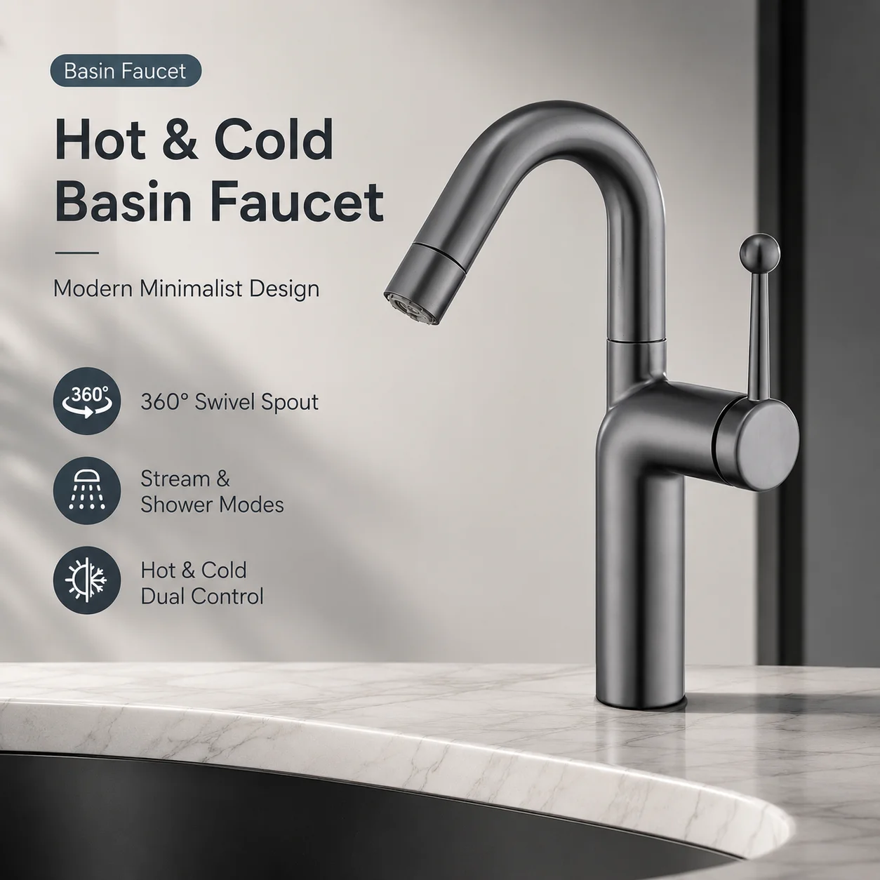 Pull Out Basin Faucet 360° Swivel Dopamine Cream Hot Cold Mixer Tap Dual Mode Bathroom Sink Faucet