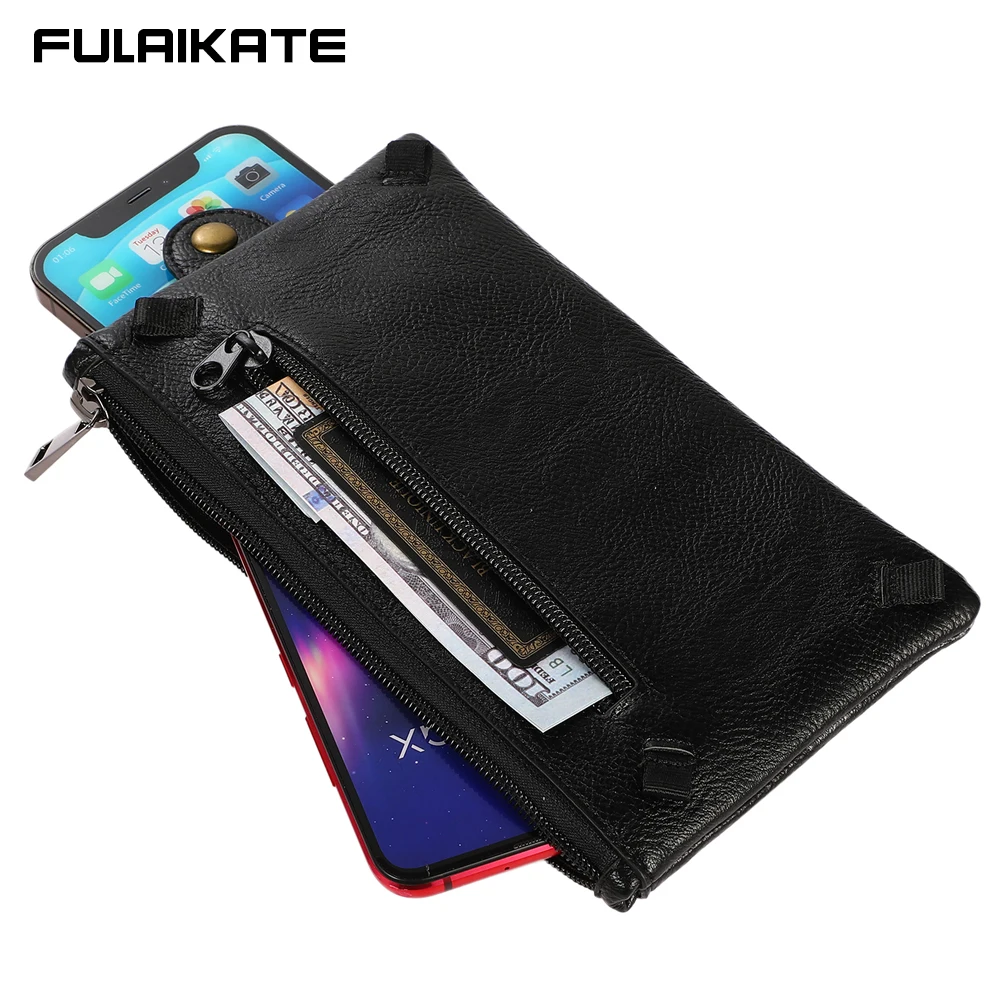 

FULAIKATE-Litchi Pattern Universal Phone Bag, Mobile Cellphone Pouch, Zip Card Pocket, Shoulder Holster, iPhone 12 Pro Max, 7.2"