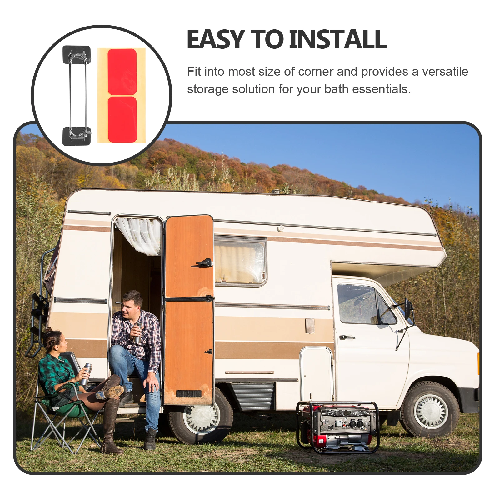

1 set Bathroom Storage Pole RV Shower Corner Organizer Metal Rod Bars Camper Rack Adjustable Stainless Steel Travel Trailer