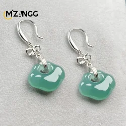 Authentic Natural Blue Water Ruyi Lock Jade Earrings Luxurious Charm S925 Silver Inlaid Jade Lock Women's Ear Thread Holiday Gif