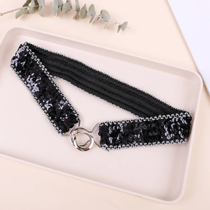 Sequin belts gorgeous fashion adult kids women\'s belts wholesale elastic belts toe buckle elastic belts