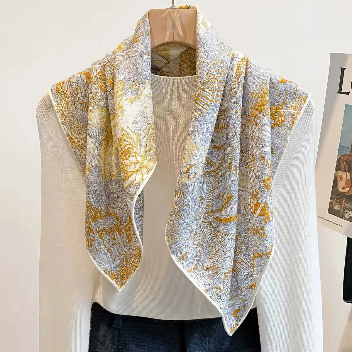 65cm intage Aesthetic Silk Wool Square Scarf Hair Bands Neckerchief Female Satin Shawl Ribbon Headband Fashion Bandana Scarves