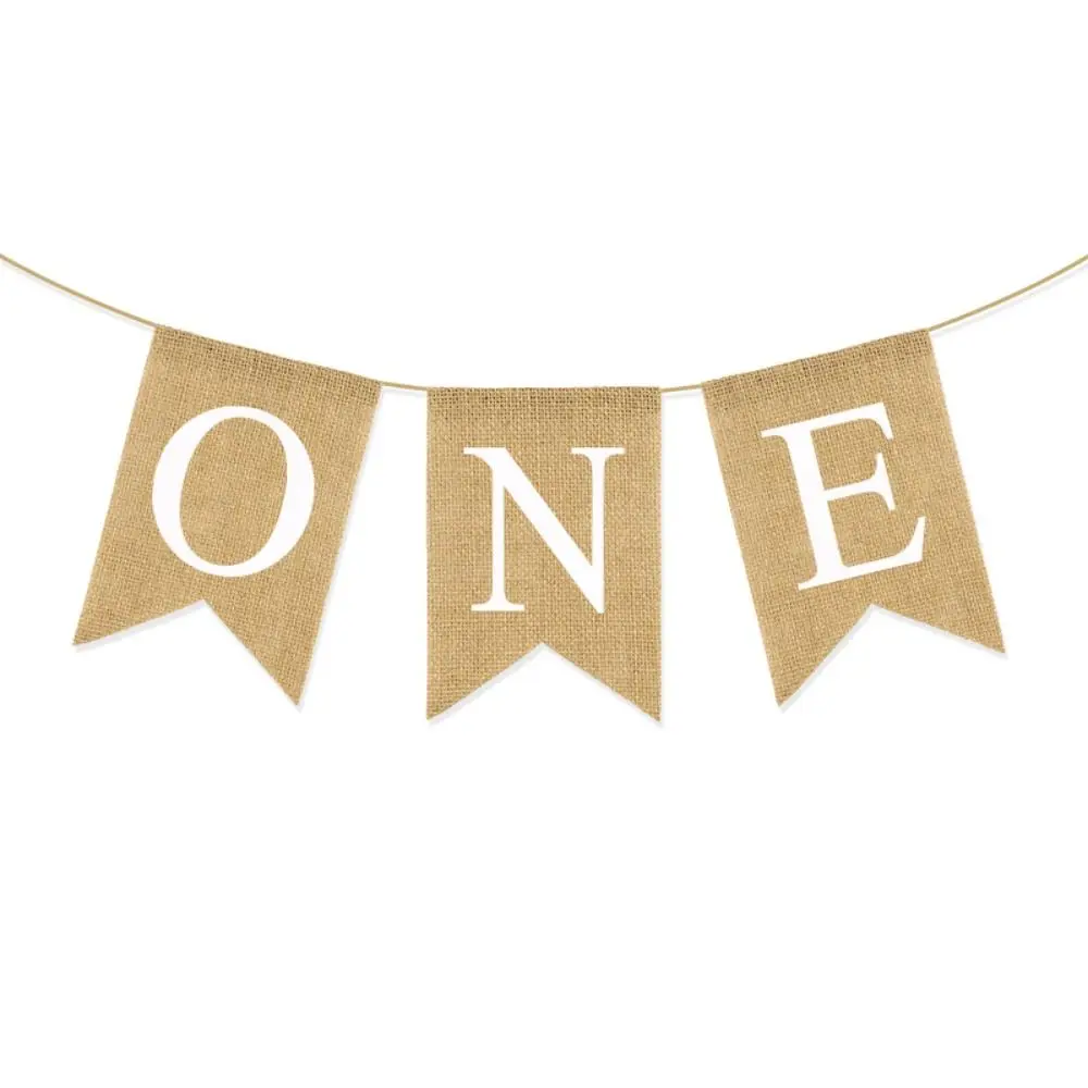 Fishtail Flag ONE Letter Burlap ONE Garland Paper Hanging Birthday Bunting Exquisite Festive Chair Flag Banner Birthday Party view 2