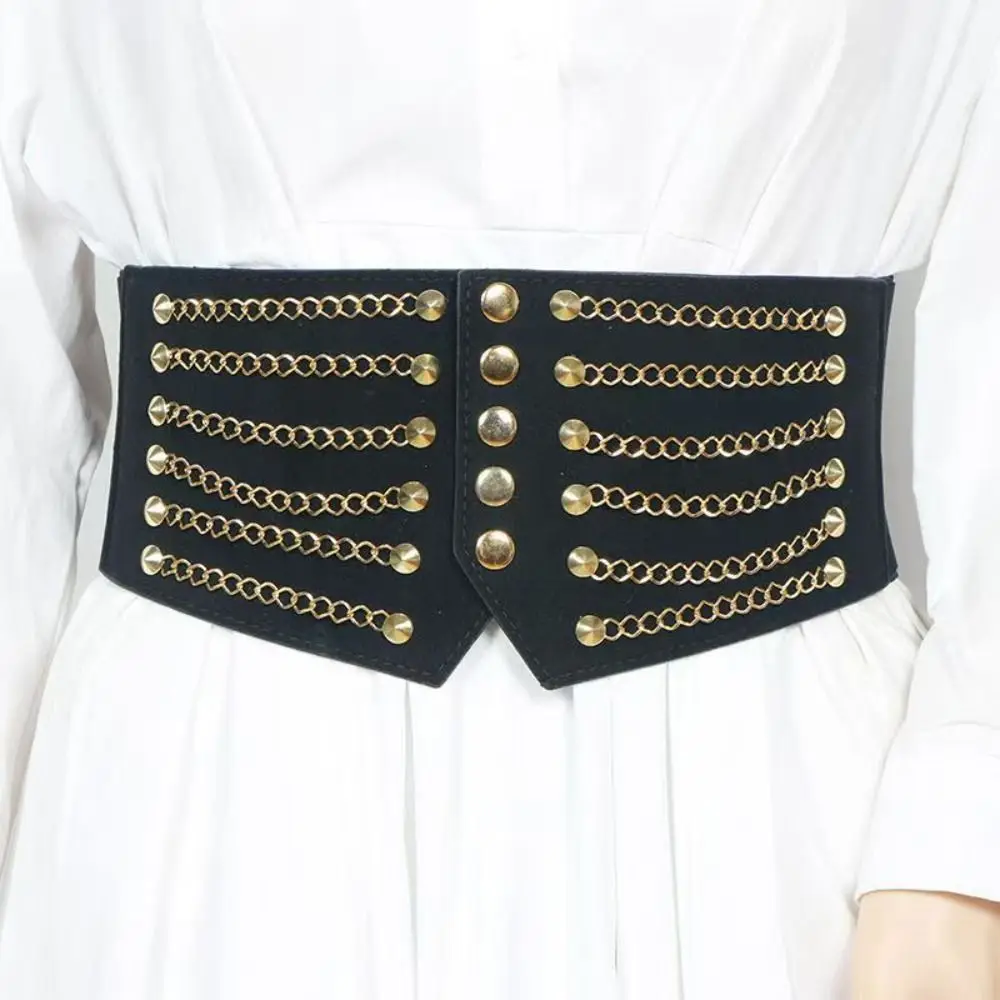 Wide Lace Chain Rivet Corset Belt Punk Style Stretchy Elastic Slimming Body Waist Belts High Waist Y2k Elastic Waistband