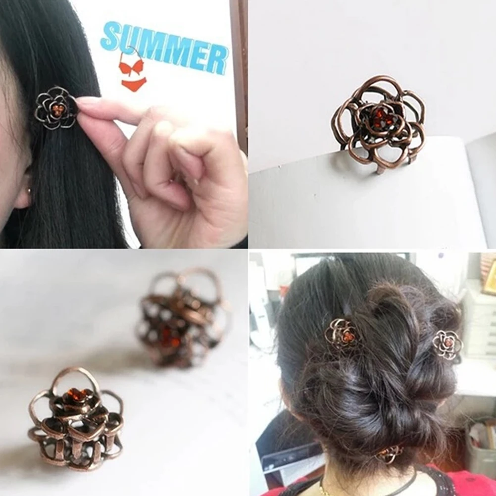 

6pcs Vintage Hollowed-Out Rose Design Sturdy Alloy Mini Trumpet Durable Lightweight Classic Fashionable For Women Long Home