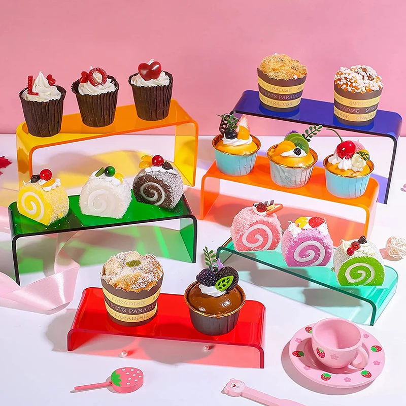 Restaurant Dessert Tray Rainbow  Acrylic Rectangular Cookie Tray  Food Display Rack Dessert Plate Dispaly Stand Donut Holder