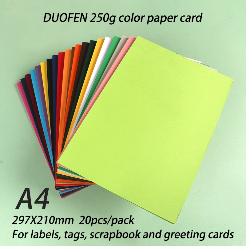 DUOFEN 250 g farbiges Papier, Karte, kontrastierend, beschreibbar, A4-Hartpapier, dickes Papier für DIY-Papierhandwerksprojekte, Scrapbook-Papieralbum