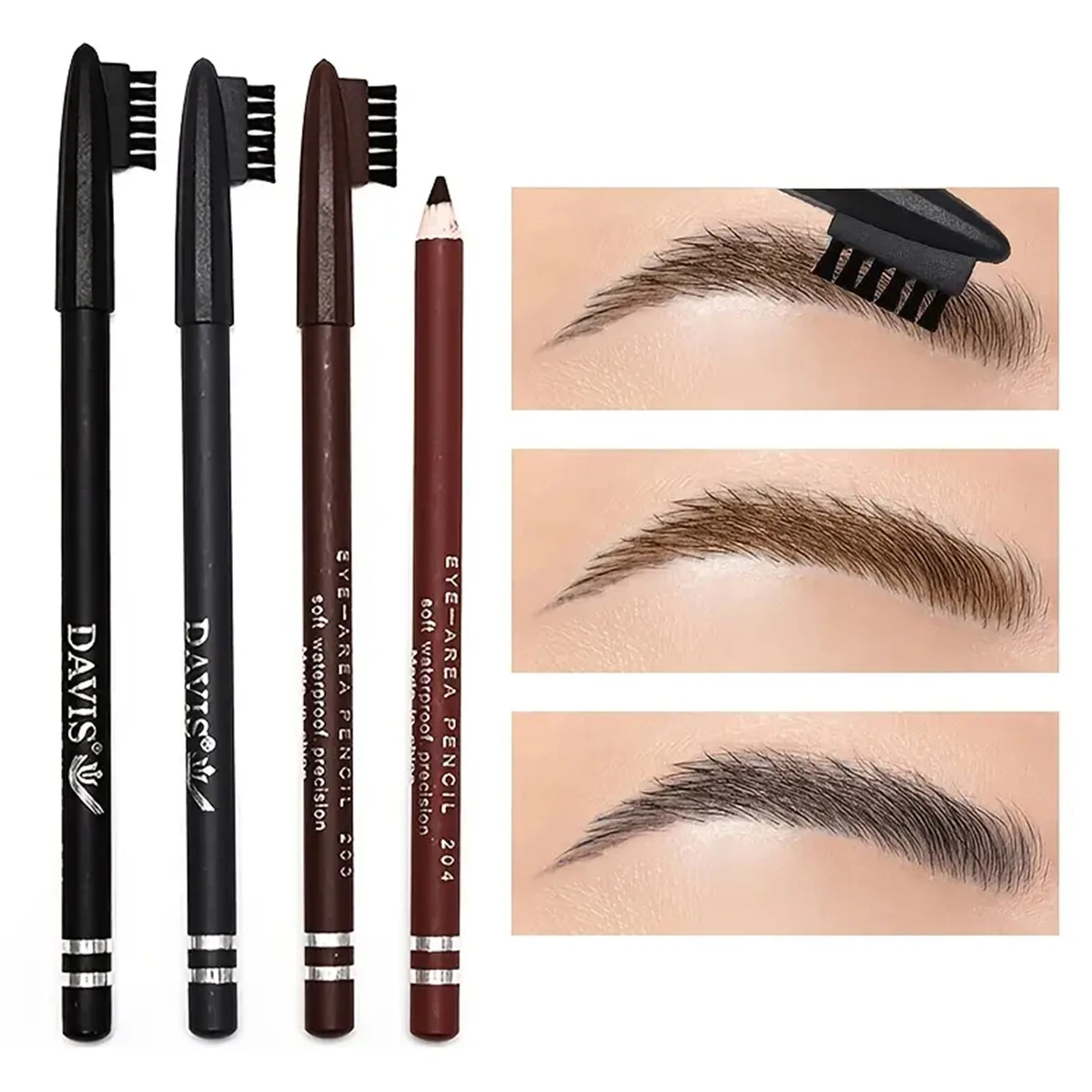 Short Wooden Rod Eyebrow Pencil With Eyebrow Comb Eyeliner Pen Black Dark Coffee Color Eye Makeup Pen Cosmetic