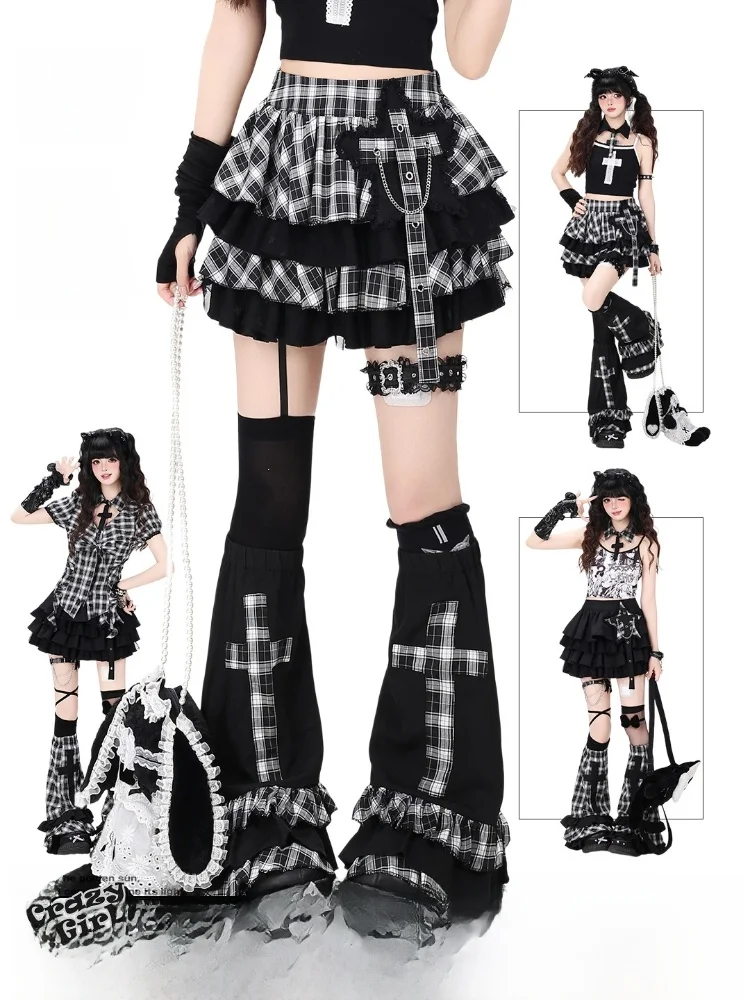 Crazygirl Original Y2K Plaid High Waist Cake Skirt Women's Design High Waist  Skirt for Young Girls Summer Collection