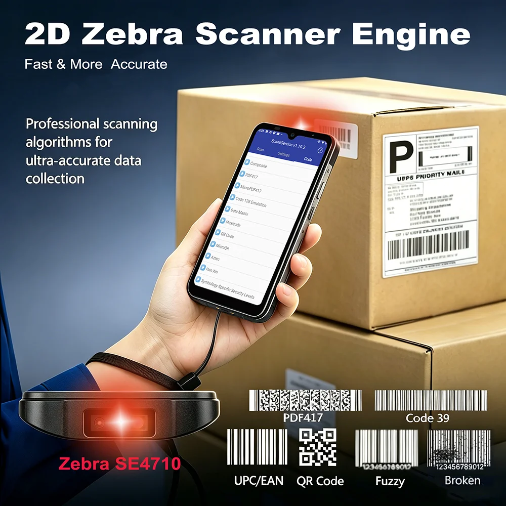 6-Inch Android 15 PDA Handheld Terminal Zebra SE4710 2D Barcode Scanner 4G WiFi GPS NFC IP68 Rugged Warehouse Data Collector