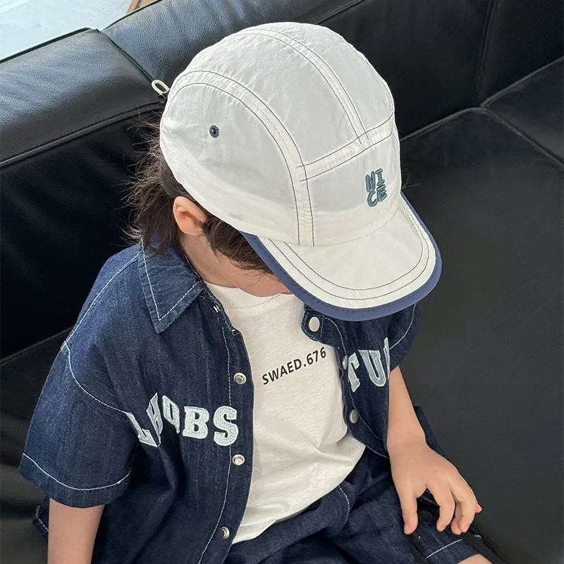 Summer New Children\'s Fashion Embroidery NICE Letter Boys and Girls Sunscreen Thin All-match Quick Dry Shade Baseball Cap