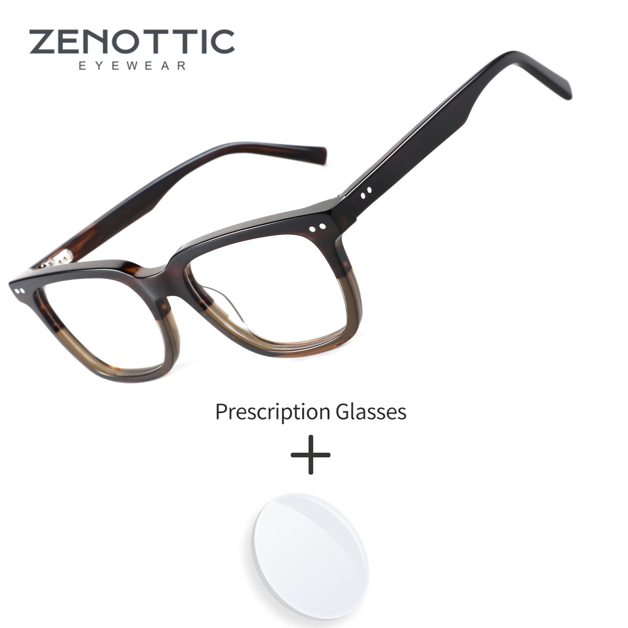 zenottic-mサイズ、スクエア型、アセテート素材、男性用、度付きメガネ、多焦点レンズ、ブルーライトカット、レトロデザイン