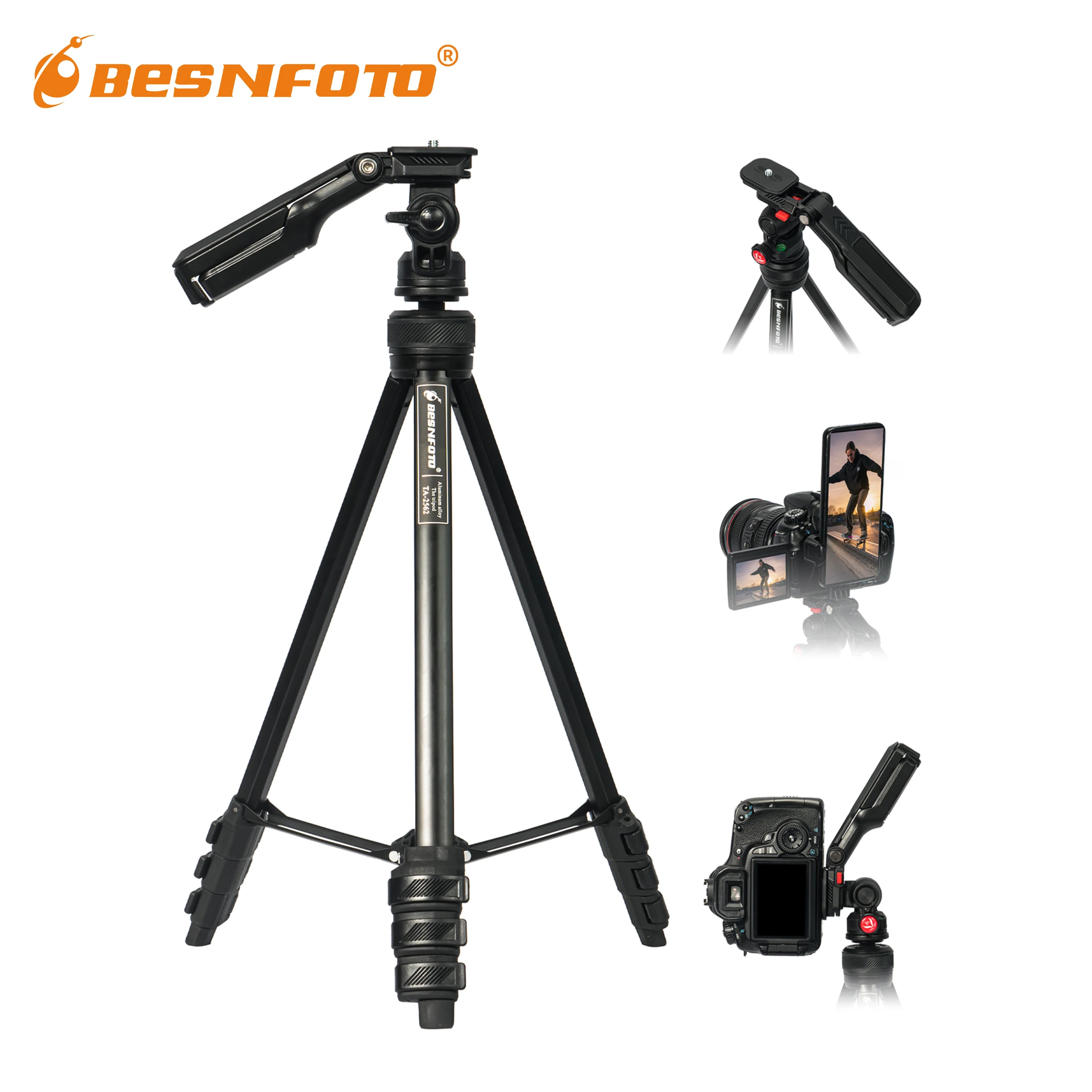 

Besnfoto 60" Portable Compact Camera Tripod Stand with Phone Clip,Lightweight Travel Tripod for DSLR SLR Vlogging Live Streaming