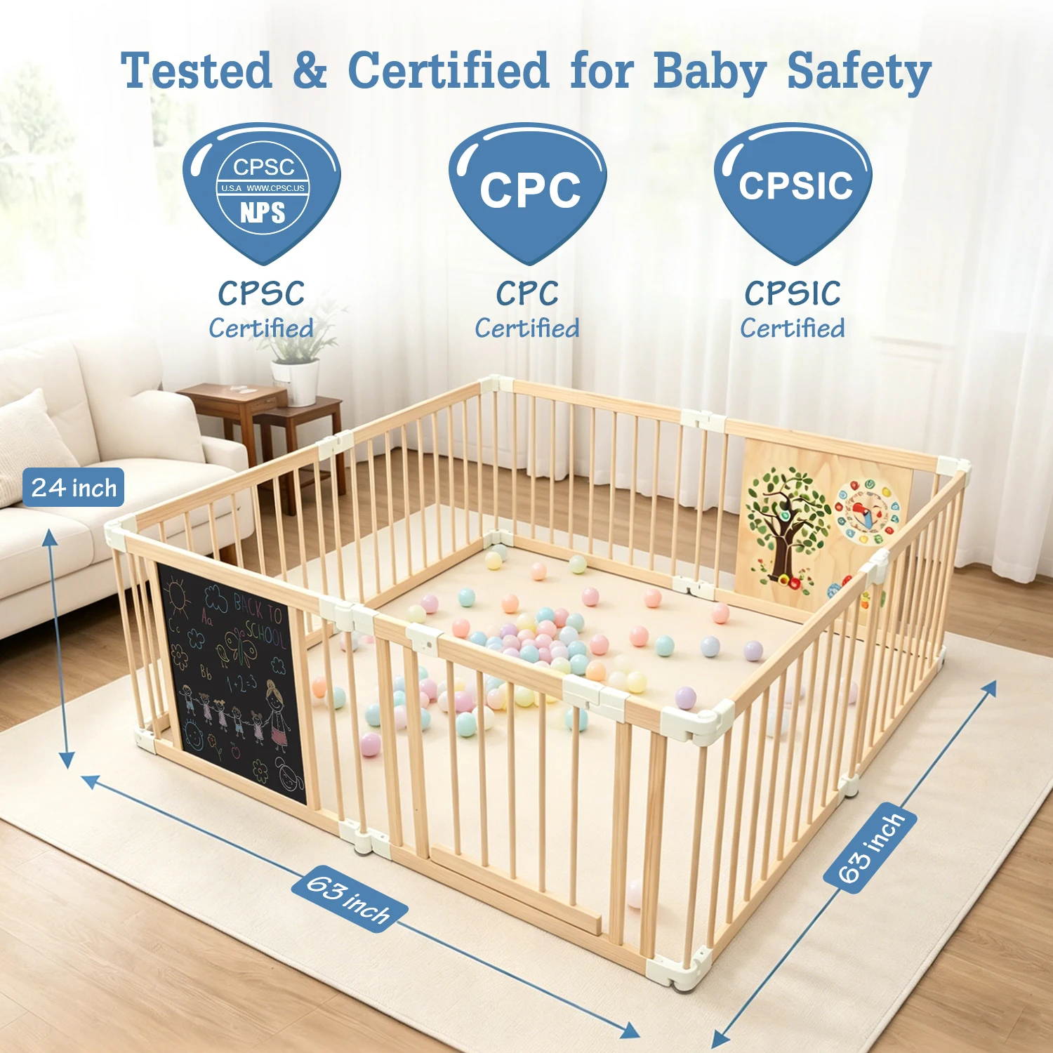 *Hot Sale Modern Kids Learning Playpen Natural Wood Baby Gate Foldable with Chalkboard for Bedroom Safety - view 4