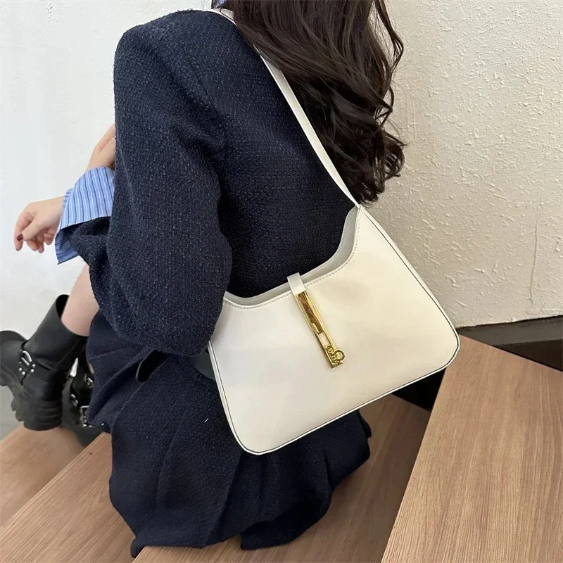 Luksusowa torba na ramię ze skóry PU dla kobiet Casual Solid Color Design Handbags Brand Purse 2024 Fashion Shopper Clutch Women Bags