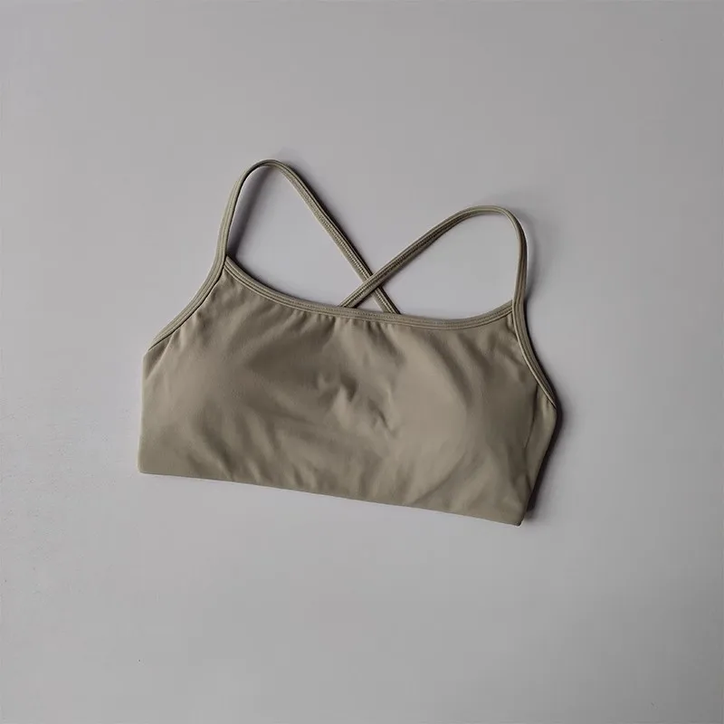 Damen Fitness-BH in Uni-Farbe, Weicher Rückenfreier Push-Up Gym-BH, Sport-Top mit Brustpolster, Yoga-BH, Sport-Crop-Top – Detail 8
