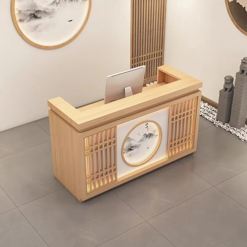 مكاتب استقبال خشبية رخيصة الثمن فاخرة وحديثة باللون البني أفضل مكاتب استقبال بأدراج حديثة طويلة وأثاث استقبال كلاسيكي Mostrador #1