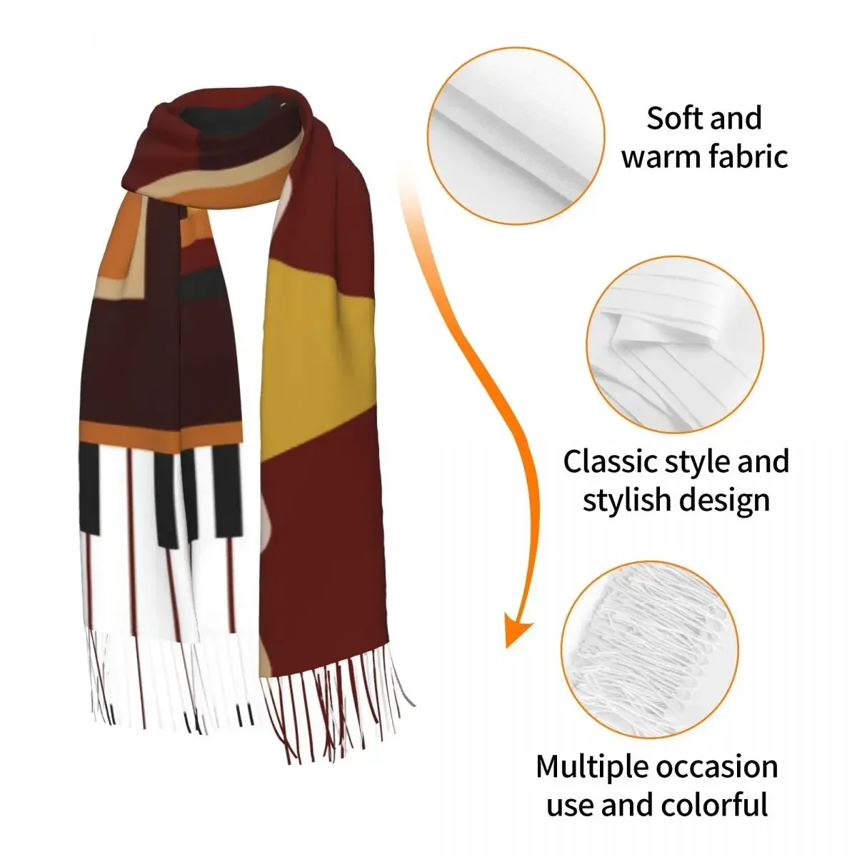 Tassel Scarf Large 196*68cm Pashmina Winter Warm Shawl Wrap Bufanda Female Retro Music Instruments Cashmere Scarves